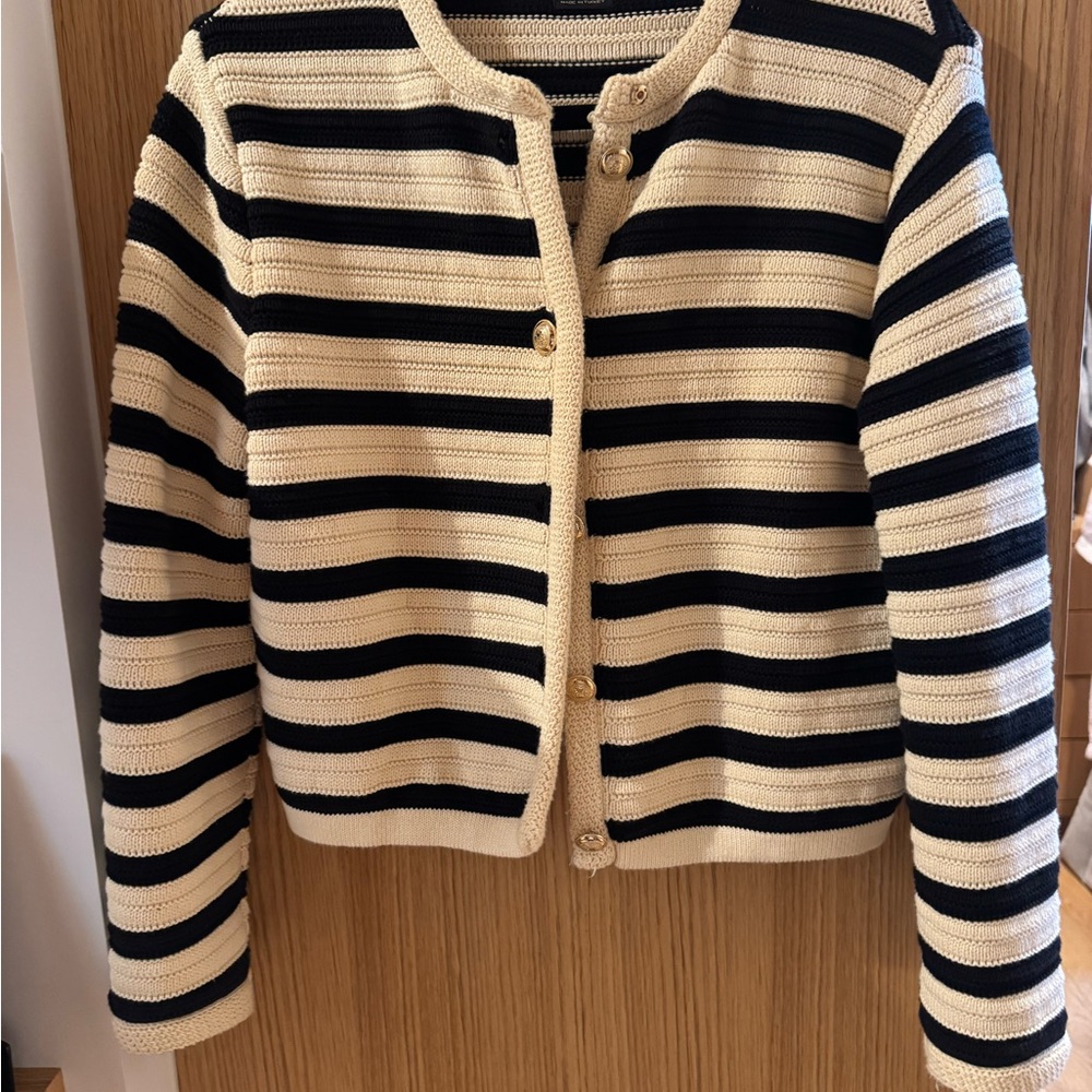 Massimo Dutti Striped Black and Cream Cardigan